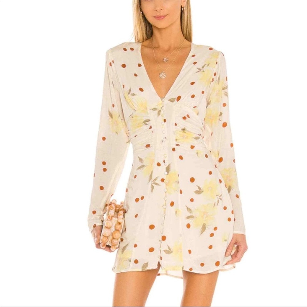 Free People Cream Date Night Long Sleeve Mini Dress‎ Size Small